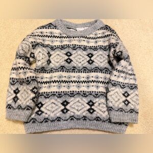 Zara Kids Jacquard Black and Gray Patterned Crewneck Sweater